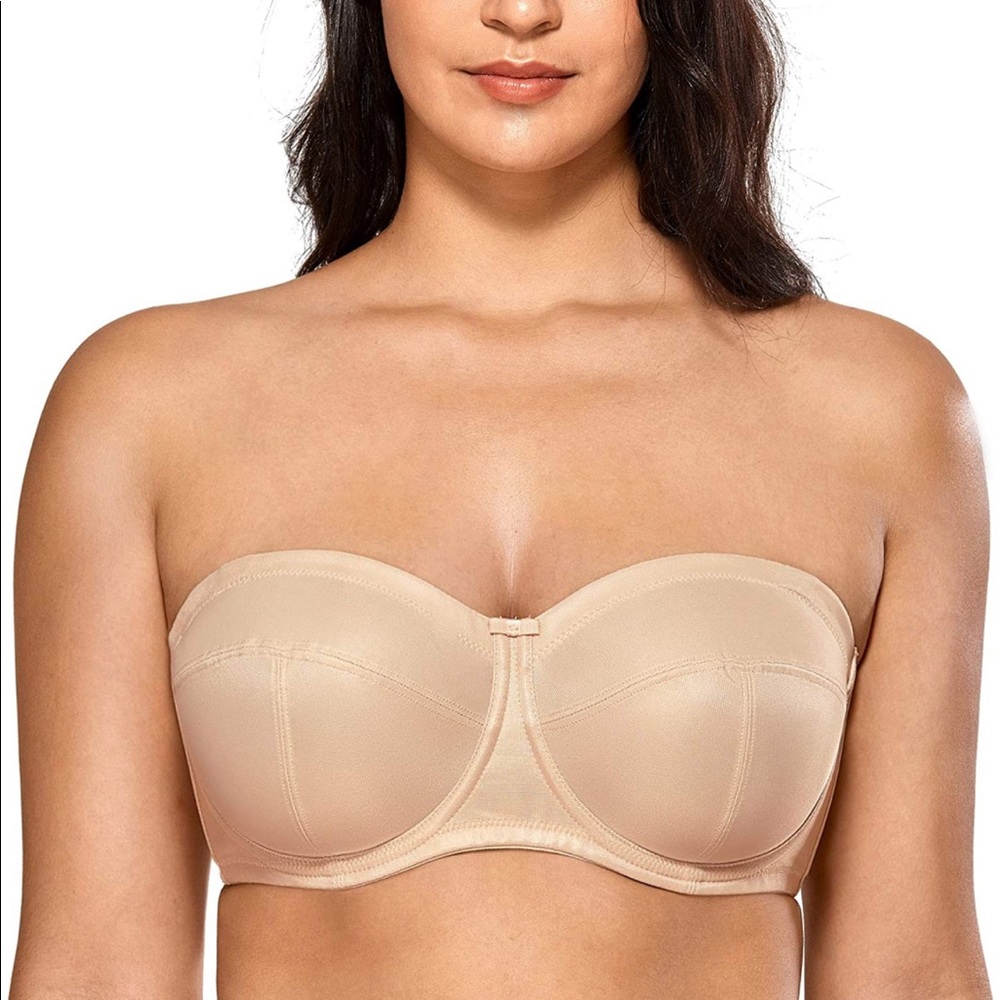 NWT Delimira 36F beige strapless bra